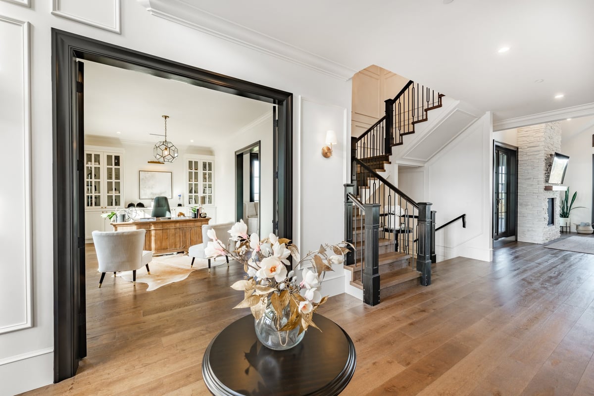Beautiful large and luxurious estate home interior front door entry hallway