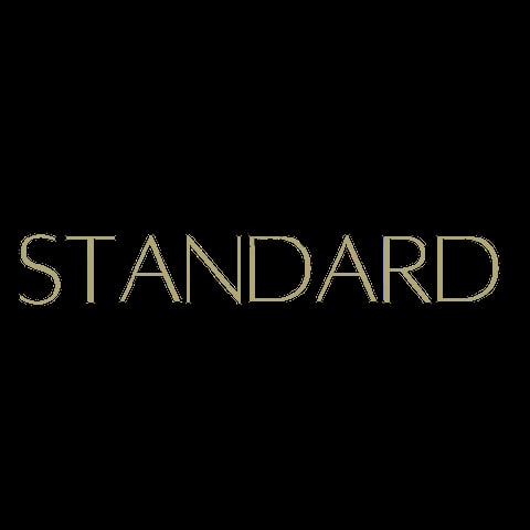 Gold outlined word STANDARD on black background